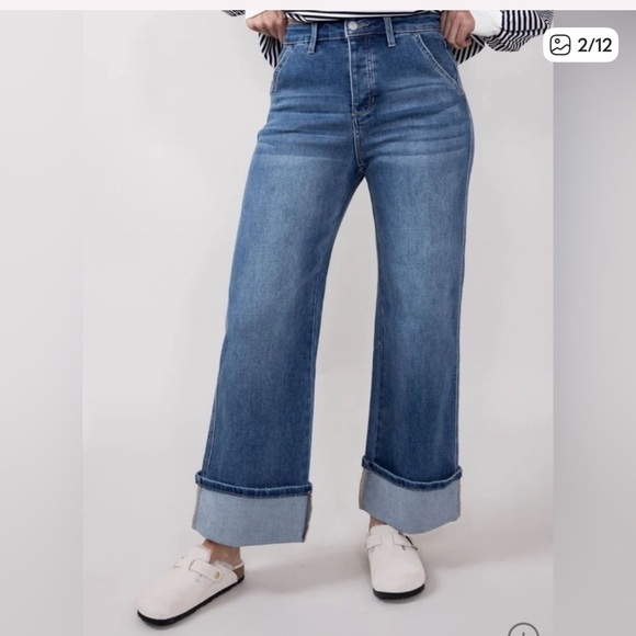 mica Denim - New Mica High Rise Wide Cuffed Leg Jeans 29